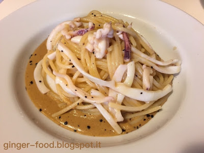 Vermicelli aglio, olio e peperoncino con calamari su crema ...