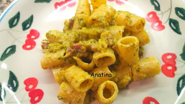 MEZZI PACCHERI allo ZAFFERANO con SALAME e crema di BROCCOLO RAPA ...