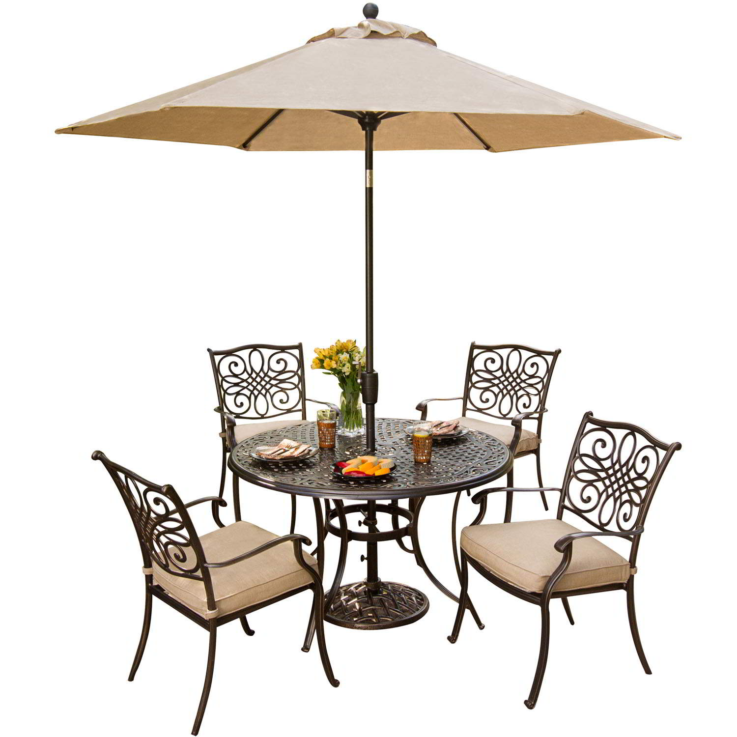 round patio dining sets with umbrella