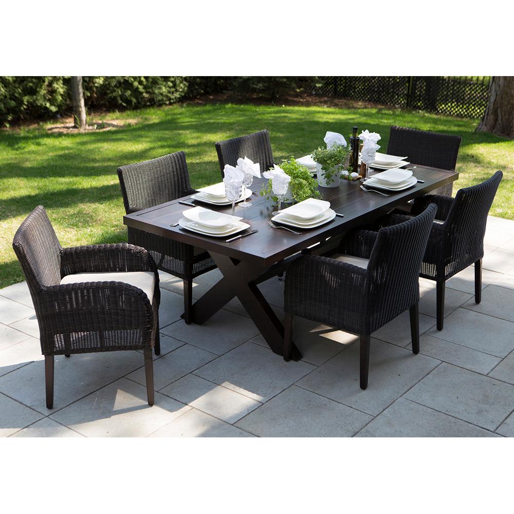 Laurel Oaks Black 7 Piece Outdoor Dining Set With Beige Cushions