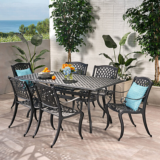 Marietta Outdoor 7 Piece Cast Aluminum Black Sand Dining Set Ricetta Ed Ingredienti Dei 3014